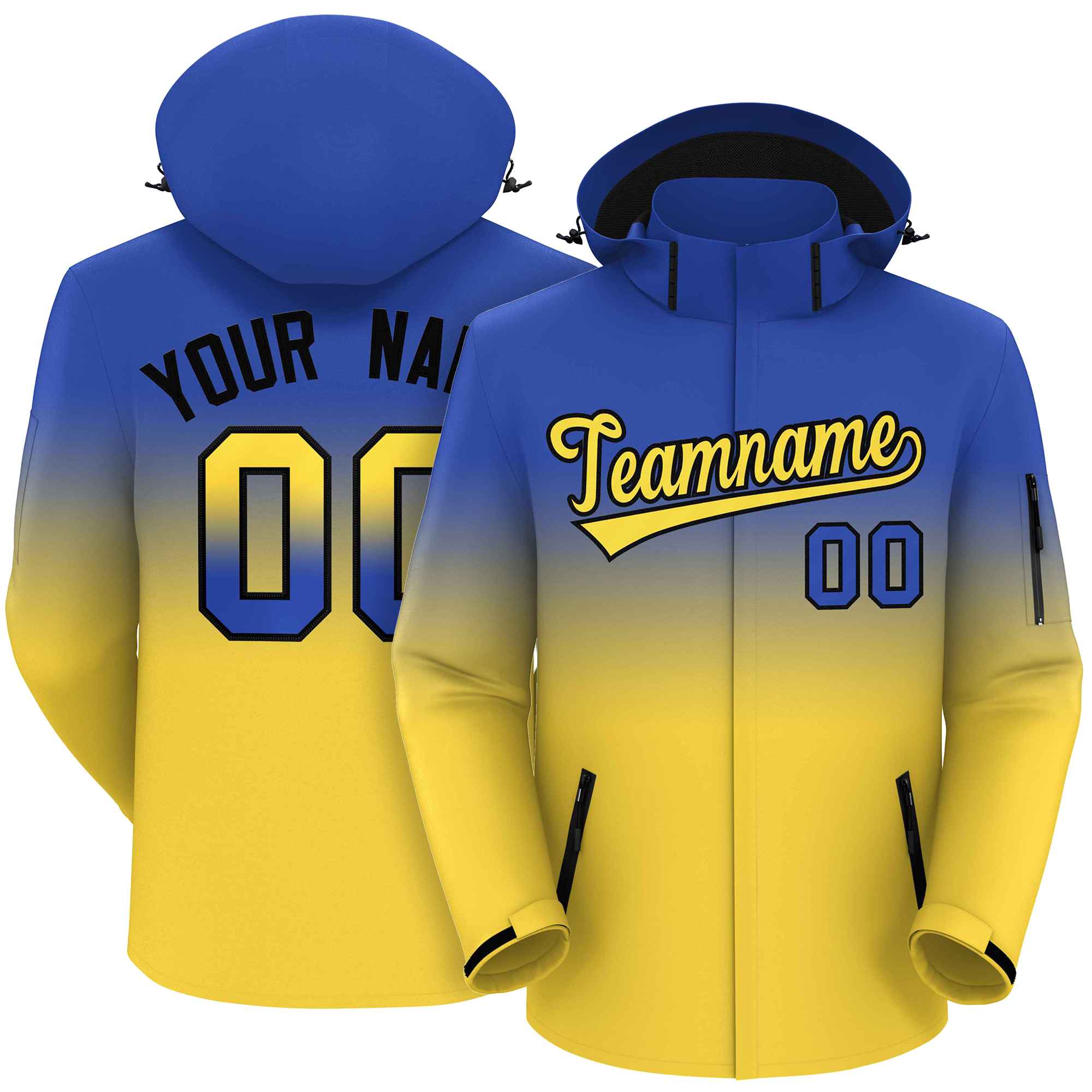 Custom Royal Yellow Gradient Fashion Outdoor Hooded Waterproof Jacket