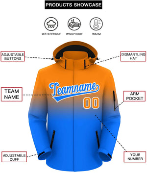 Custom Orange Blue Gradient Fashion Outdoor Hooded Waterproof Jacket