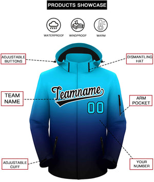 Custom Sky Blue Navy-Black Gradient Fashion Outdoor Hooded Waterproof Jacket