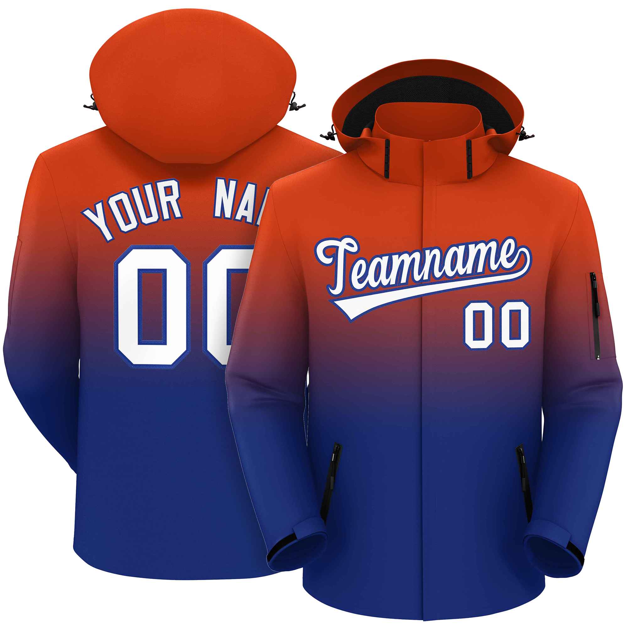 Custom Orange Royal Gradient Fashion Outdoor Hooded Waterproof Jacket