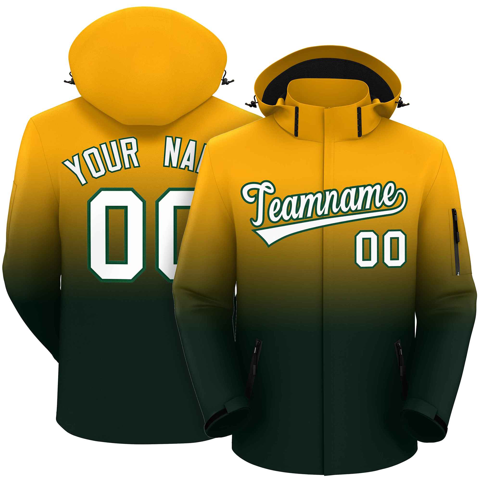 Custom Yellow Green Gradient Fashion Outdoor Hooded Waterproof Jacket