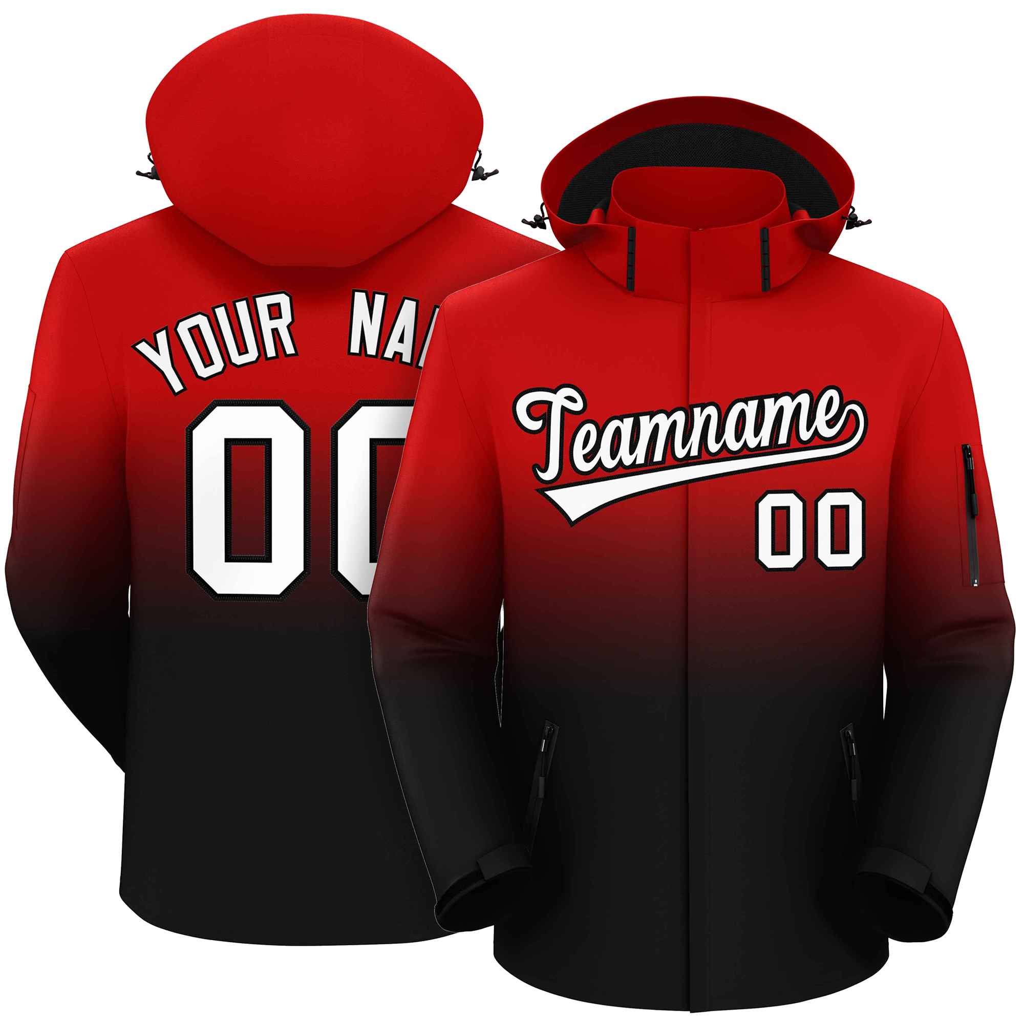 Custom Red Black Gradient Fashion Outdoor Hooded Waterproof Jacket