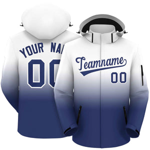 Custom White Blue Gradient Fashion Outdoor Hooded Waterproof Jacket