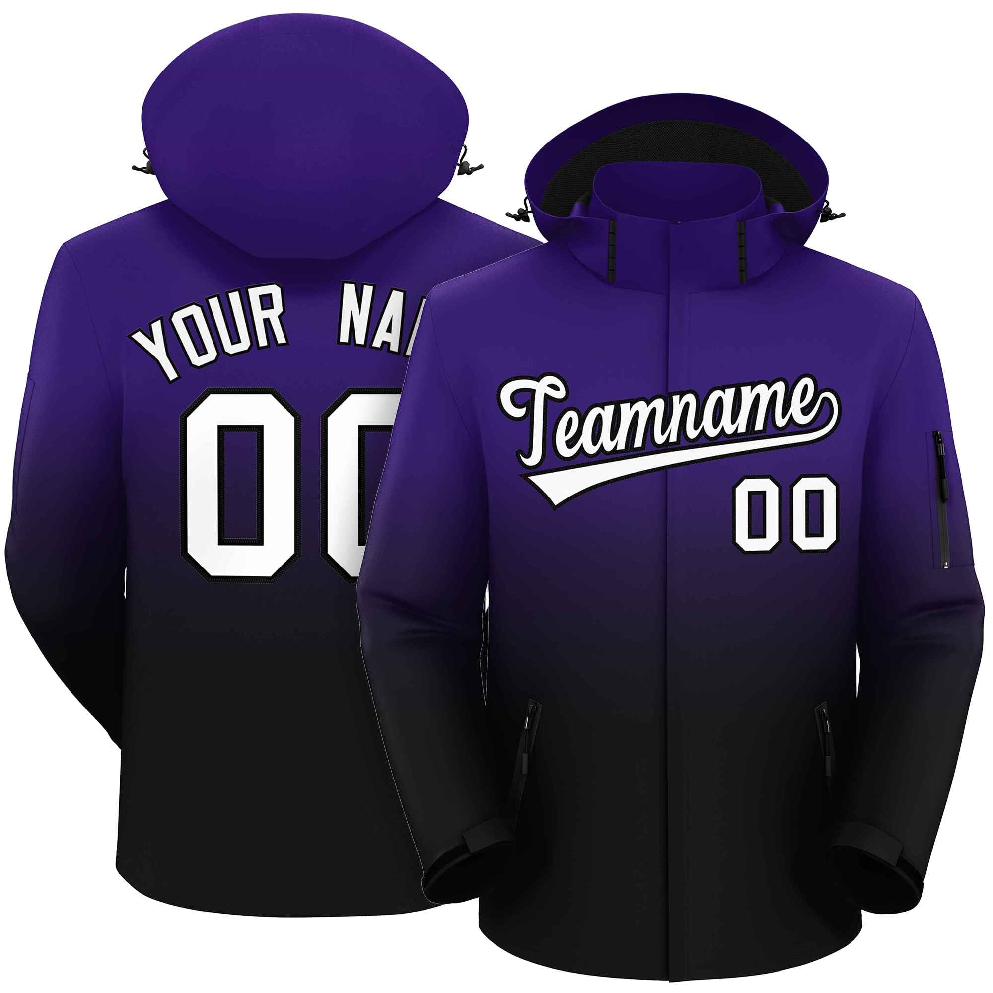 Custom Purple Black Gradient Fashion Outdoor Hooded Waterproof Jacket