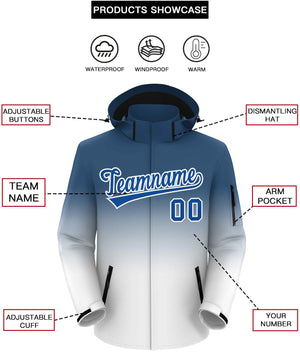 Custom Blue White Gradient Fashion Outdoor Hooded Waterproof Jacket