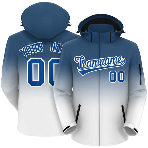 Custom Blue White Gradient Fashion Outdoor Hooded Waterproof Jacket