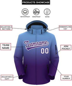 Custom Light Blue Purple Gradient Fashion Outdoor Hooded Waterproof Jacket