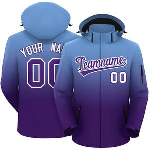 Custom Light Blue Purple Gradient Fashion Outdoor Hooded Waterproof Jacket