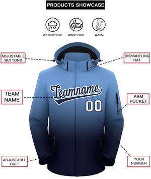 Custom Light Blue Navy Gradient Fashion Outdoor Hooded Waterproof Jacket