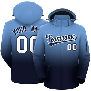 Custom Light Blue Navy Gradient Fashion Outdoor Hooded Waterproof Jacket