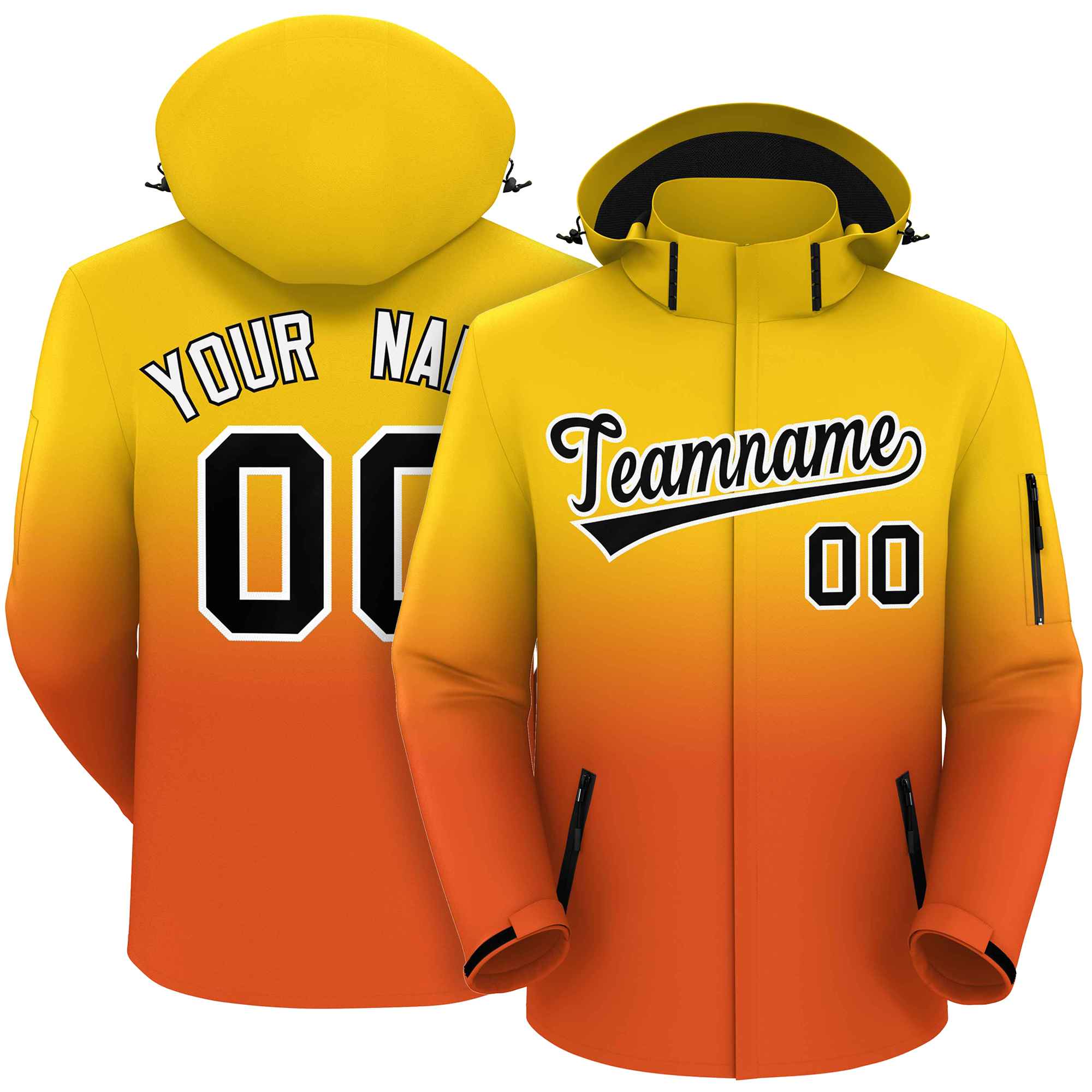 Custom Gold Orange Gradient Fashion Outdoor Hooded Waterproof Jacket