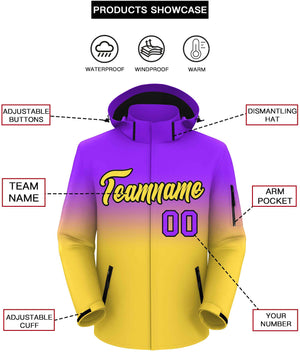 Custom Purple Yellow Gradient Fashion Outdoor Hooded Waterproof Jacket