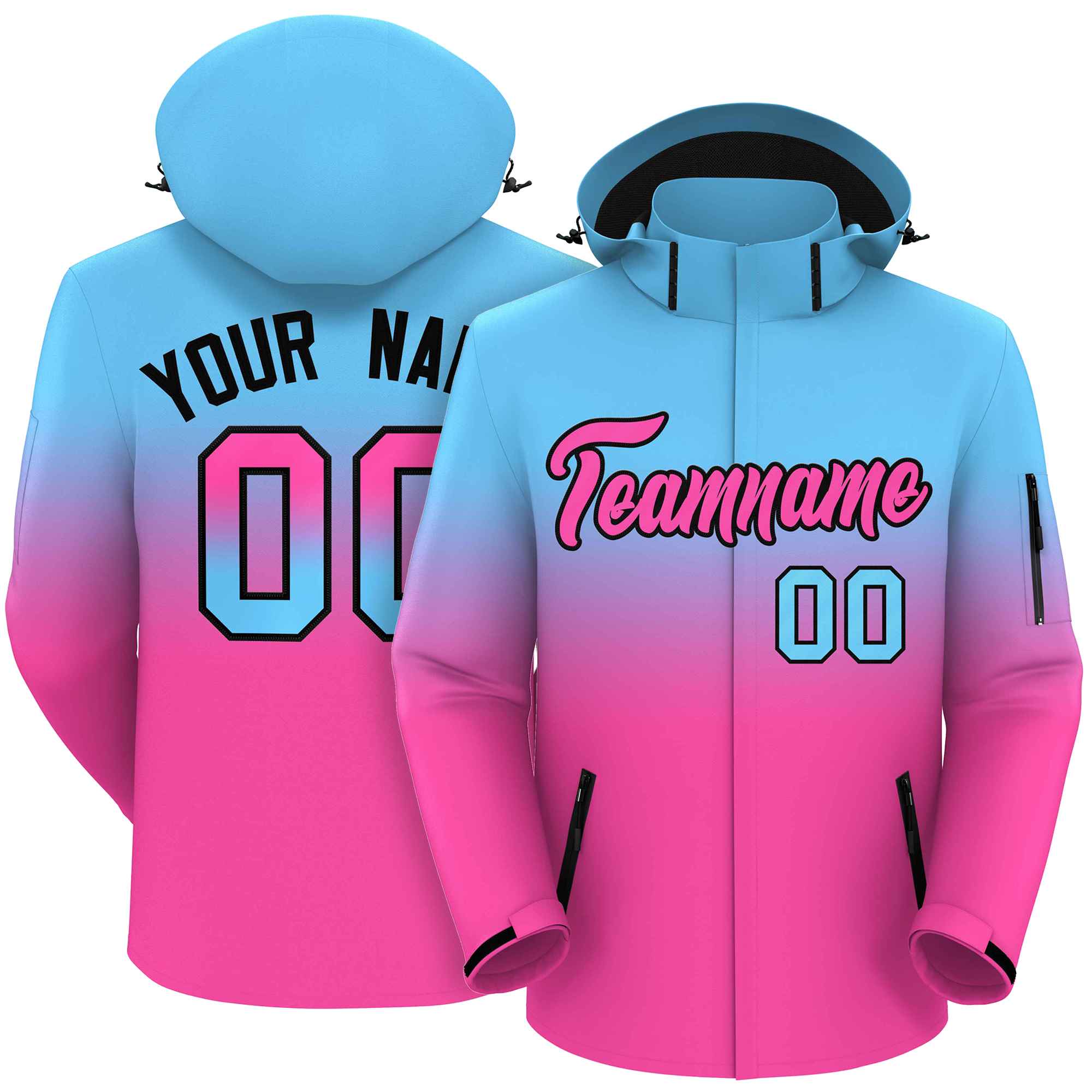 Custom Blue Pink Gradient Fashion Outdoor Hooded Waterproof Jacket