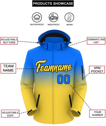 Custom Blue Yellow Gradient Fashion Outdoor Hooded Waterproof Jacket
