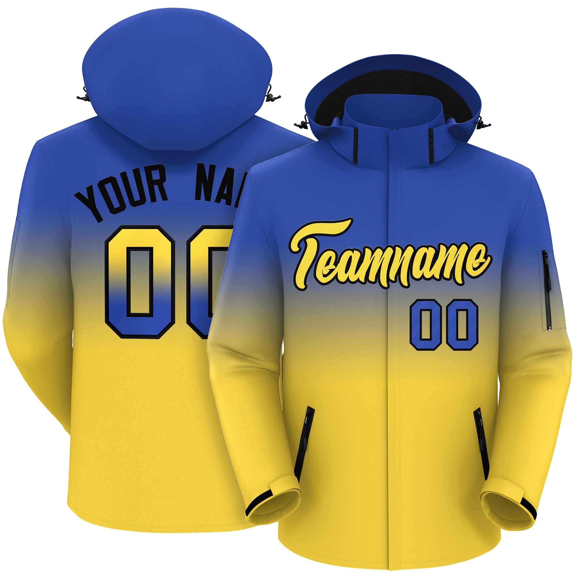 Custom Royal Yellow Gradient Fashion Outdoor Hooded Waterproof Jacket