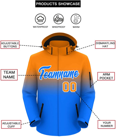 Custom Orange Blue Gradient Fashion Outdoor Hooded Waterproof Jacket