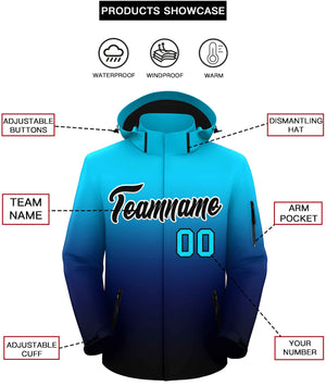 Custom Sky Blue Navy-Black Gradient Fashion Outdoor Hooded Waterproof Jacket