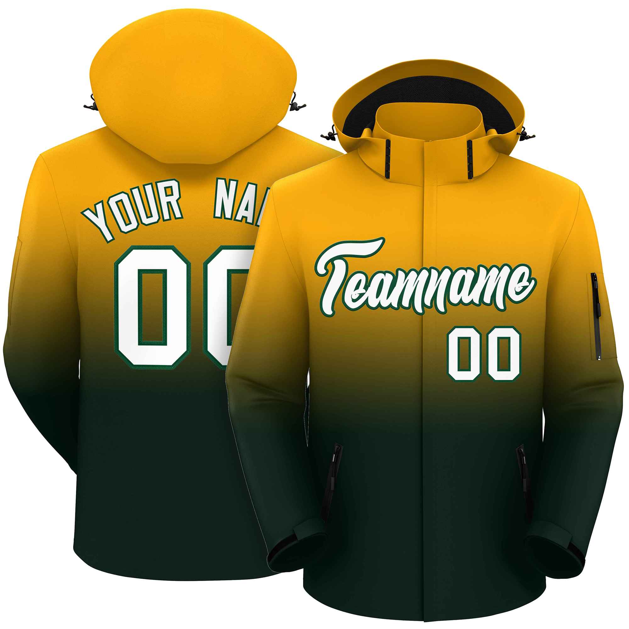 Custom Yellow Green Gradient Fashion Outdoor Hooded Waterproof Jacket