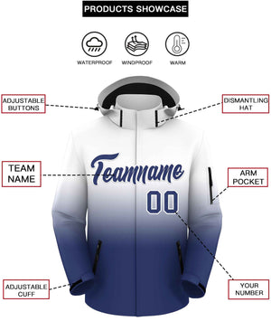 Custom White Blue Gradient Fashion Outdoor Hooded Waterproof Jacket