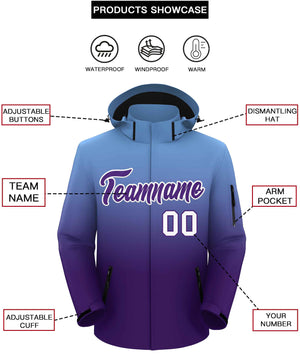 Custom Light Blue Purple Gradient Fashion Outdoor Hooded Waterproof Jacket