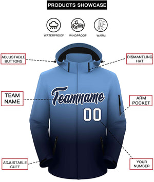 Custom Light Blue Navy Gradient Fashion Outdoor Hooded Waterproof Jacket