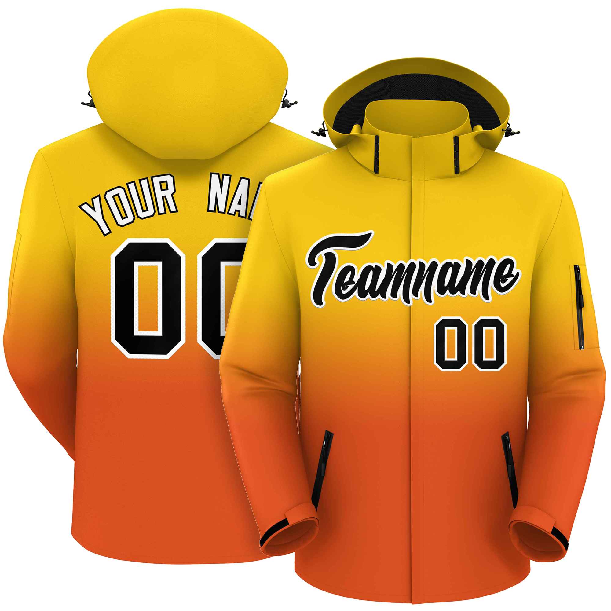 Custom Gold Orange Gradient Fashion Outdoor Hooded Waterproof Jacket