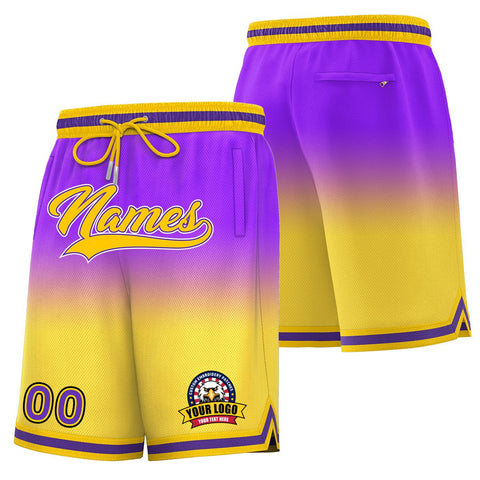 Custom Purple Yellow Personalized Gradient Fashion Basketball Shorts