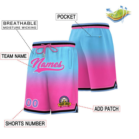 Custom Blue Pink Personalized Gradient Fashion Basketball Shorts