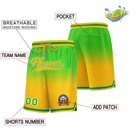 Custom Neon Green Yellow Personalized Gradient Fashion Basketball Shorts