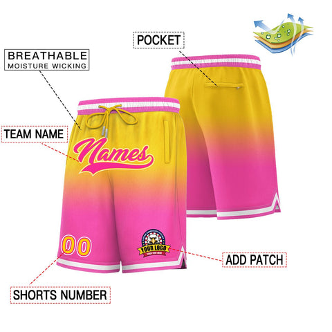 Custom Yellow Pink Personalized Gradient Fashion Basketball Shorts