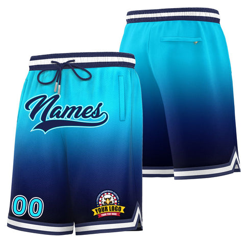 Custom Powder Blue Black Personalized Gradient Fashion Basketball Shorts