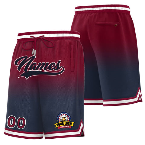 Custom Maroon Navy Personalized Gradient Fashion Basketball Shorts