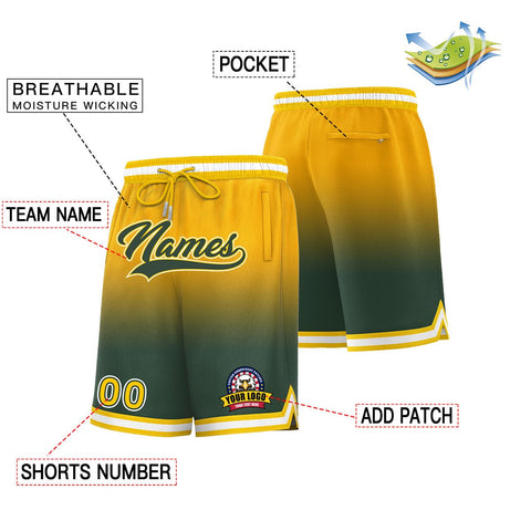 Custom Gold Green Personalized Gradient Fashion Basketball Shorts