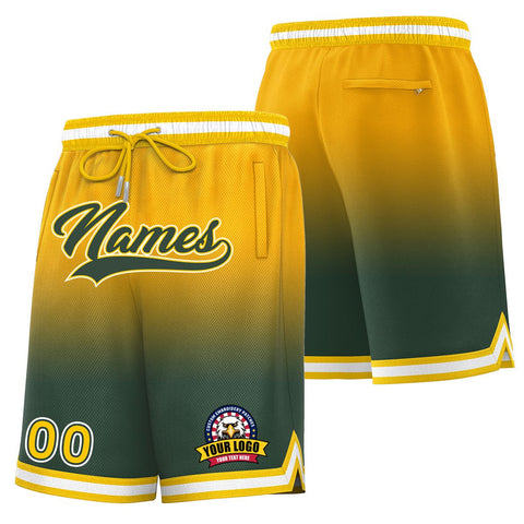 Custom Gold Green Personalized Gradient Fashion Basketball Shorts