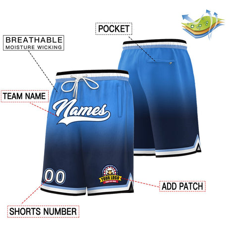 Custom Powder Blue Navy Personalized Gradient Fashion Basketball Shorts