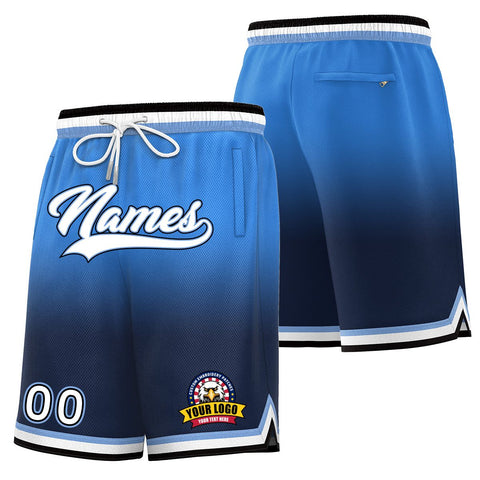 Custom Powder Blue Navy Personalized Gradient Fashion Basketball Shorts