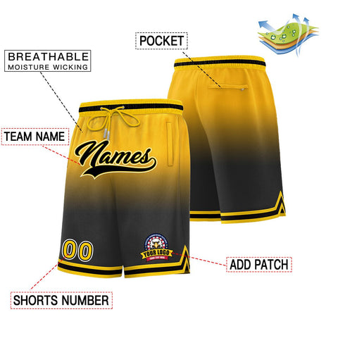 Custom Gold Black Personalized Gradient Fashion Basketball Shorts