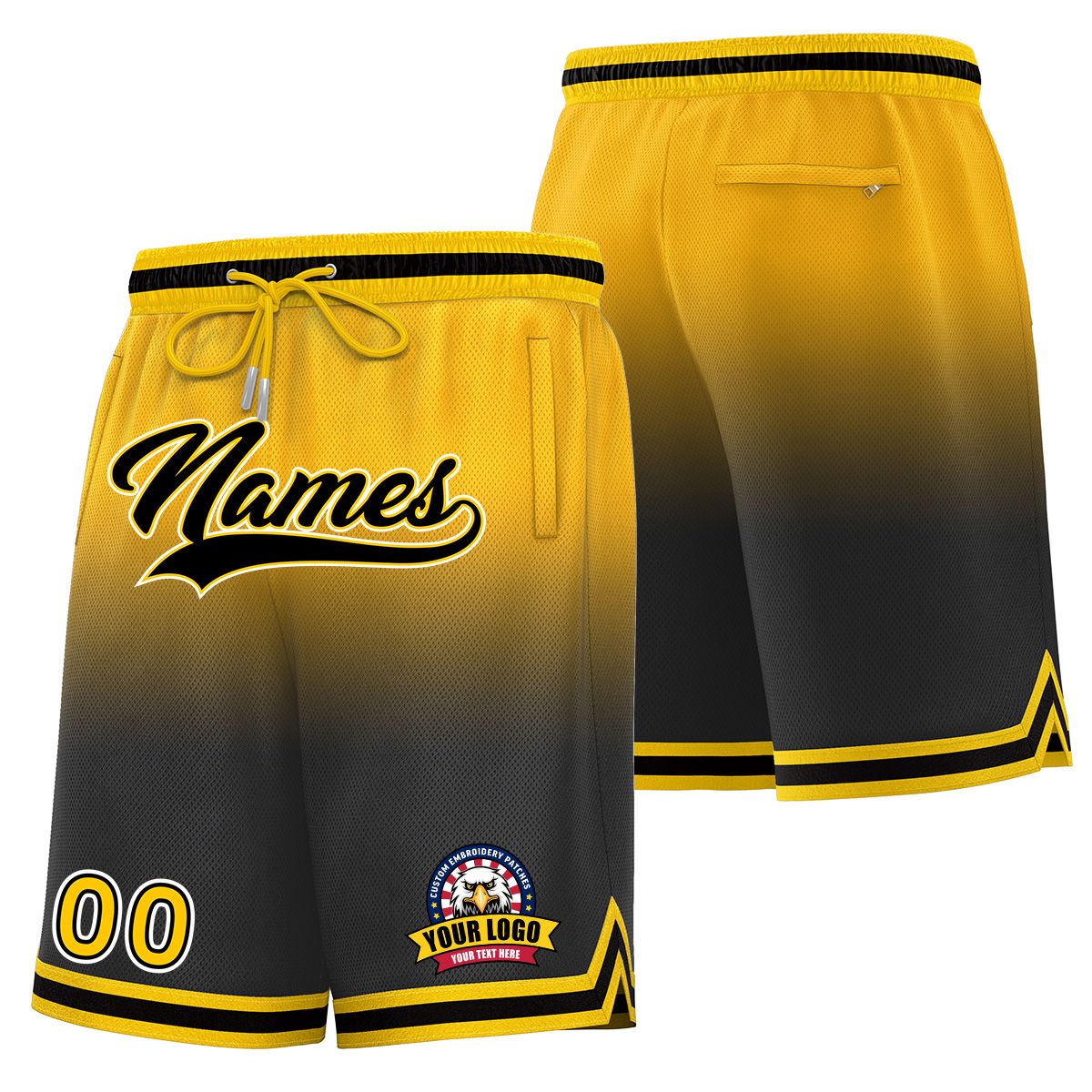 Custom Gold Black Personalized Gradient Fashion Basketball Shorts