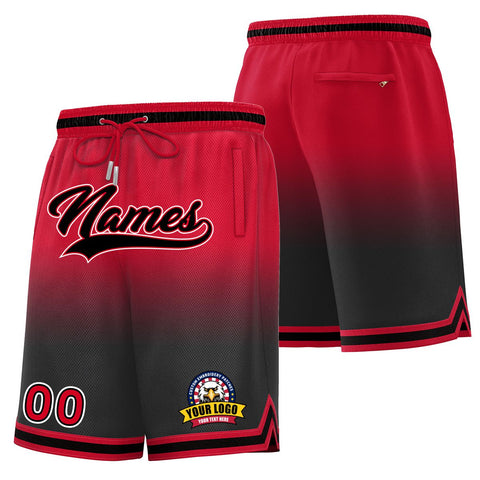 Custom Red Black Personalized Gradient Fashion Basketball Shorts
