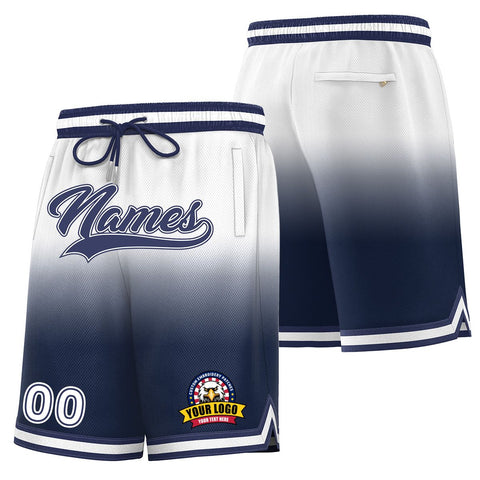 Custom White Navy Personalized Gradient Fashion Basketball Shorts