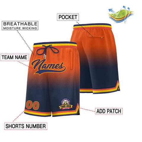 Custom Orange Navy Personalized Gradient Fashion Basketball Shorts
