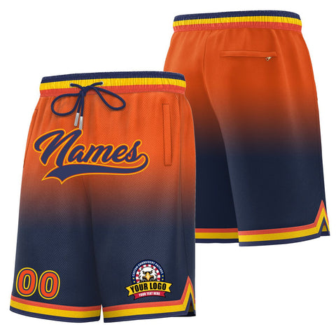 Custom Orange Navy Personalized Gradient Fashion Basketball Shorts
