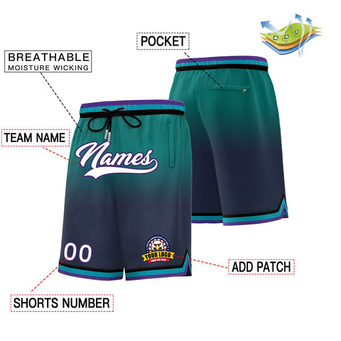 Custom Teal Navy Personalized Gradient Fashion Basketball Shorts