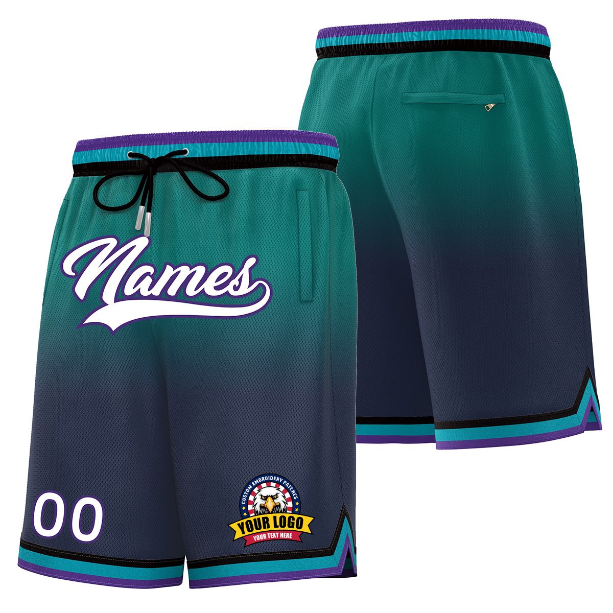 Custom Teal Navy Personalized Gradient Fashion Basketball Shorts