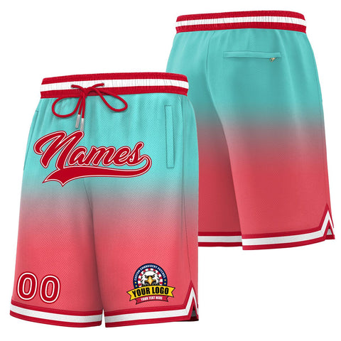 Custom Aqua Light Red Personalized Gradient Fashion Basketball Shorts