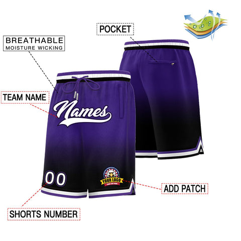 Custom Purple Black Personalized Gradient Fashion Basketball Shorts