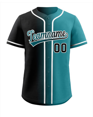 Maillot de baseball authentique à la mode dégradé noir sarcelle-blanc personnalisé