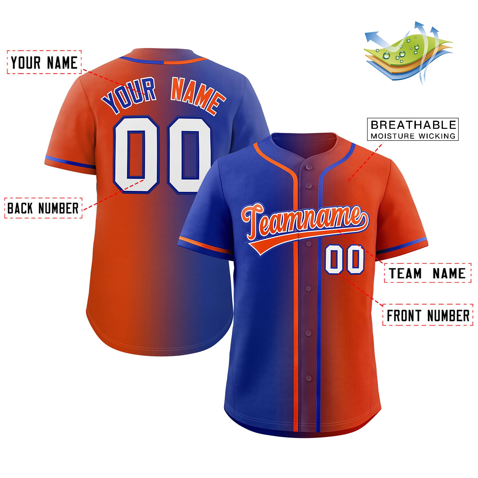 Custom Royal Orange Gradient Fashion Authentic Baseball Jersey