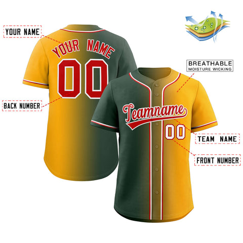 Custom Green Red-White Gradient Fashion Authentic Baseball Jersey