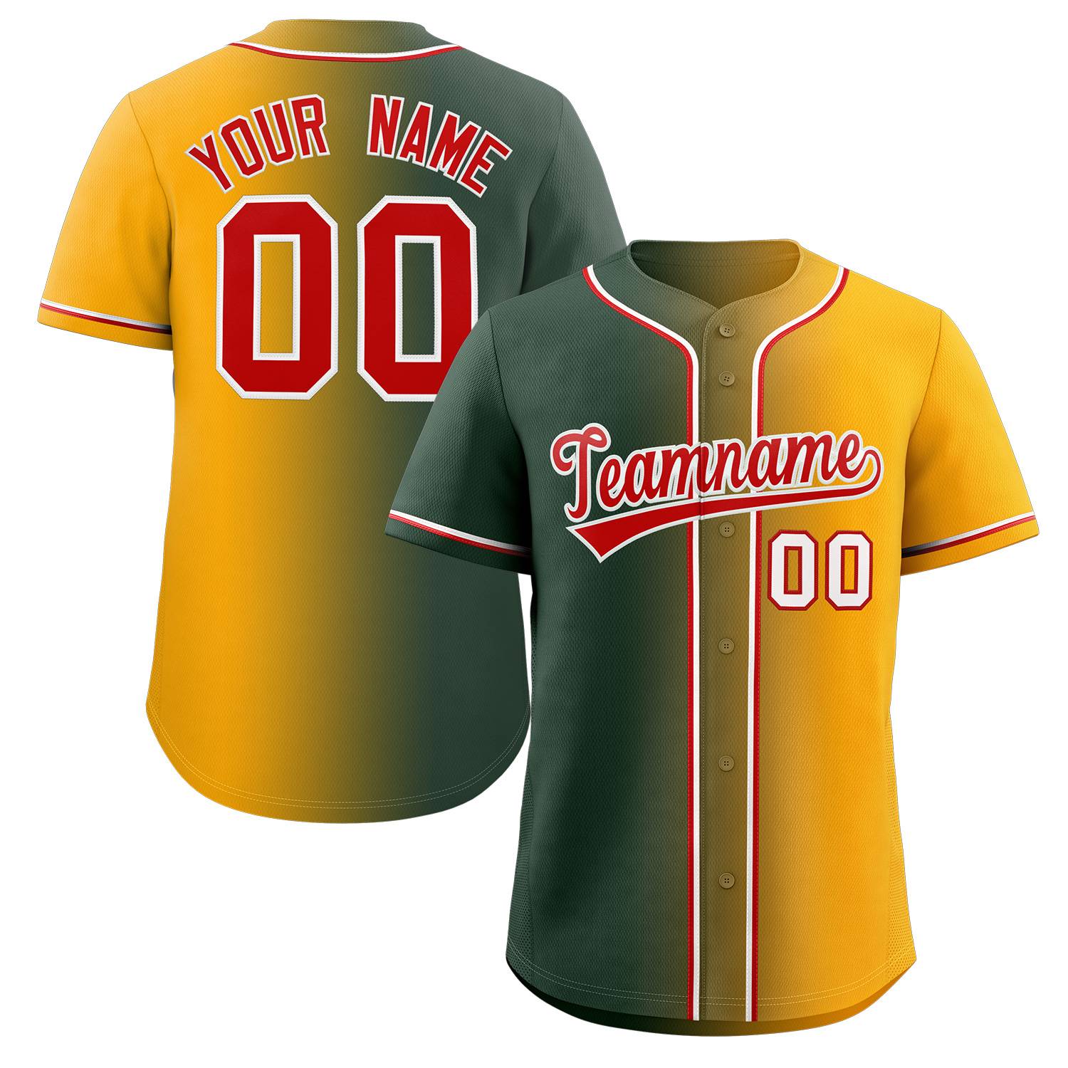 Maillot de baseball personnalisé, dégradé vert rouge-blanc, mode authentique